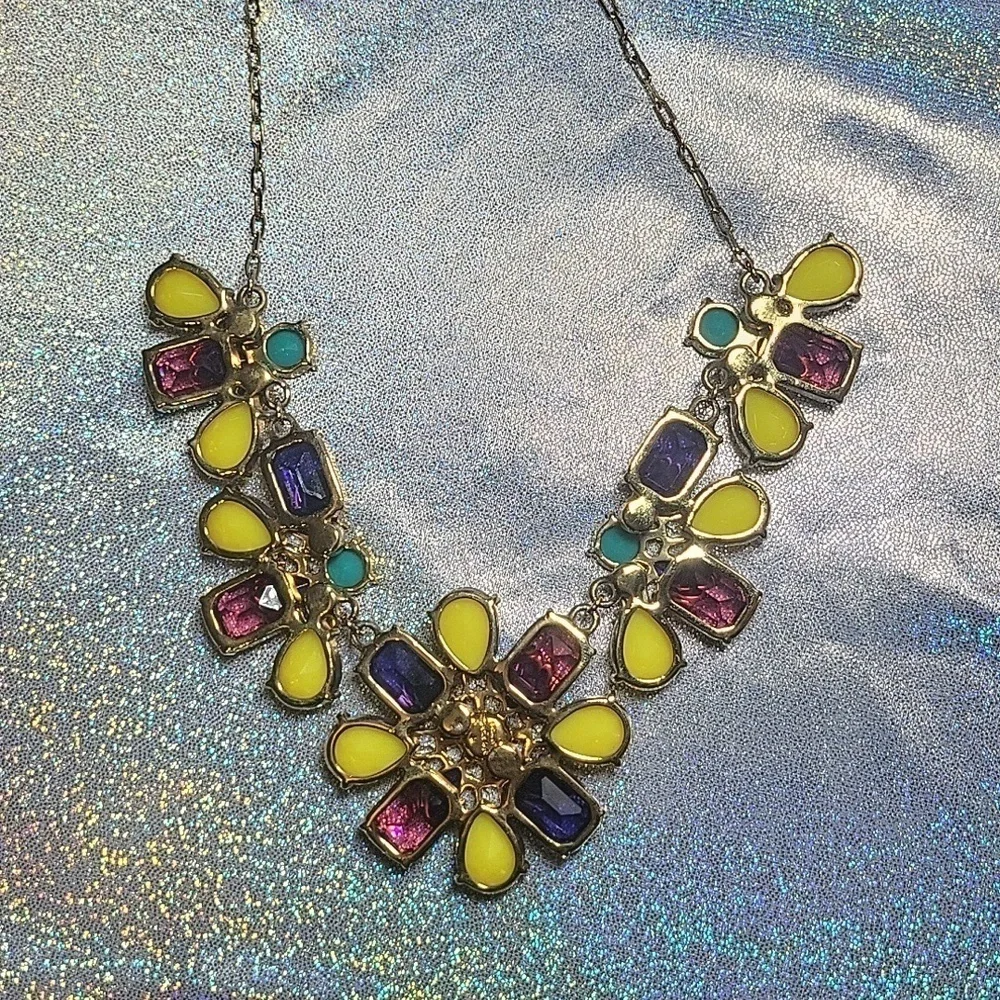 Kate Spade Kladiscope Jeweled Rhinestone Flower Statement Gold Necklace Bib